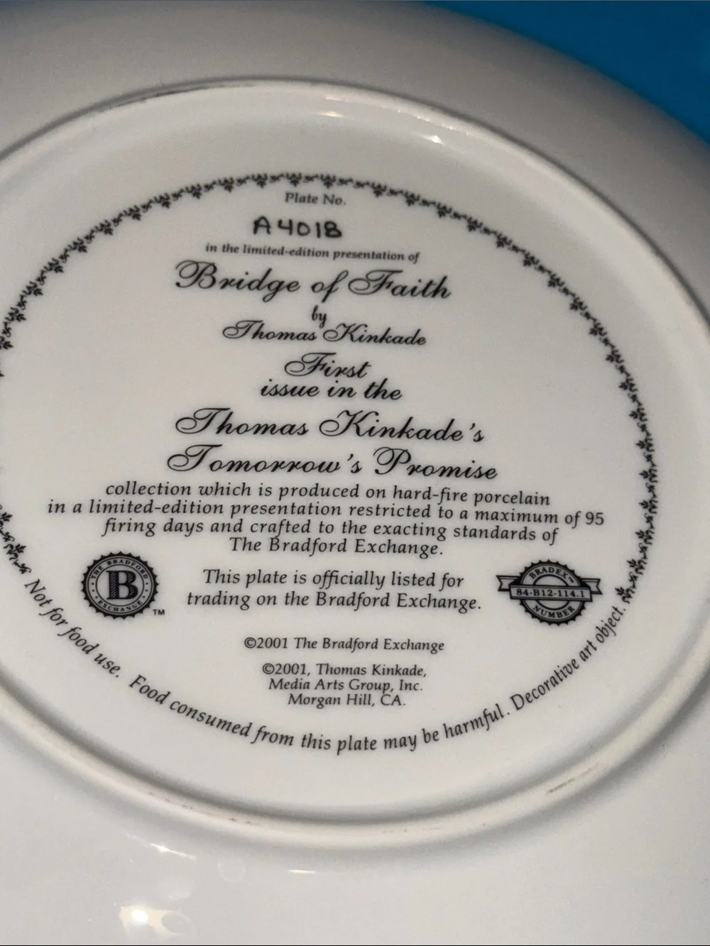 Thomas Kinkade “Bridge of Faith” 1st Edition 2001 Plate Bradford Exchange TEACH